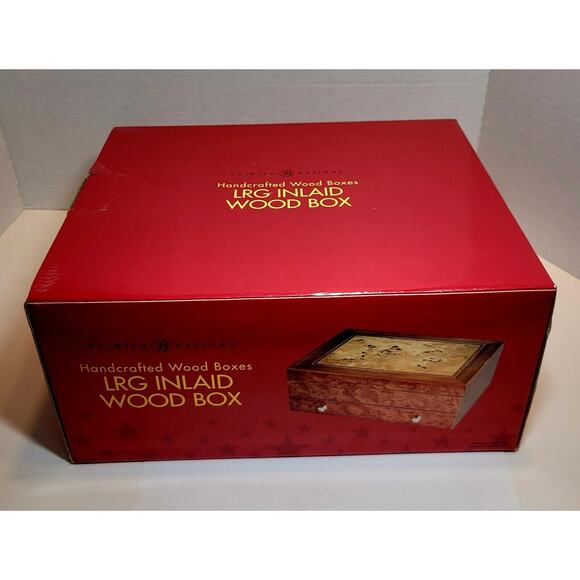 Honey Colored Wood Inlay Jewelry Box Plush Lining 2 Tier multiple storage areas - Picture 12 of 12